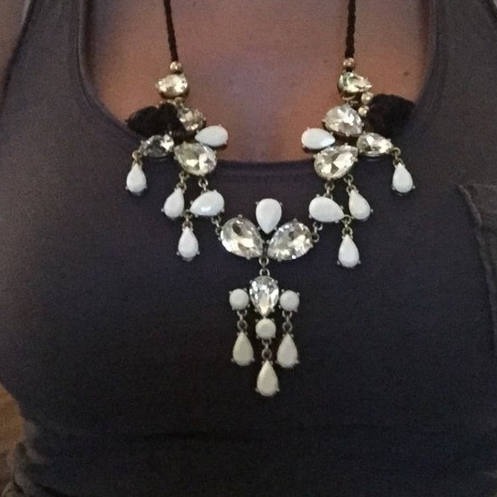 J crew tie on cord necklace w crystals hang down